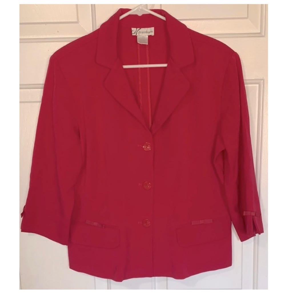 Dress Barn Cherry Reddish-Pink Blazer Bows Sleeves & Pocket Flaps 12